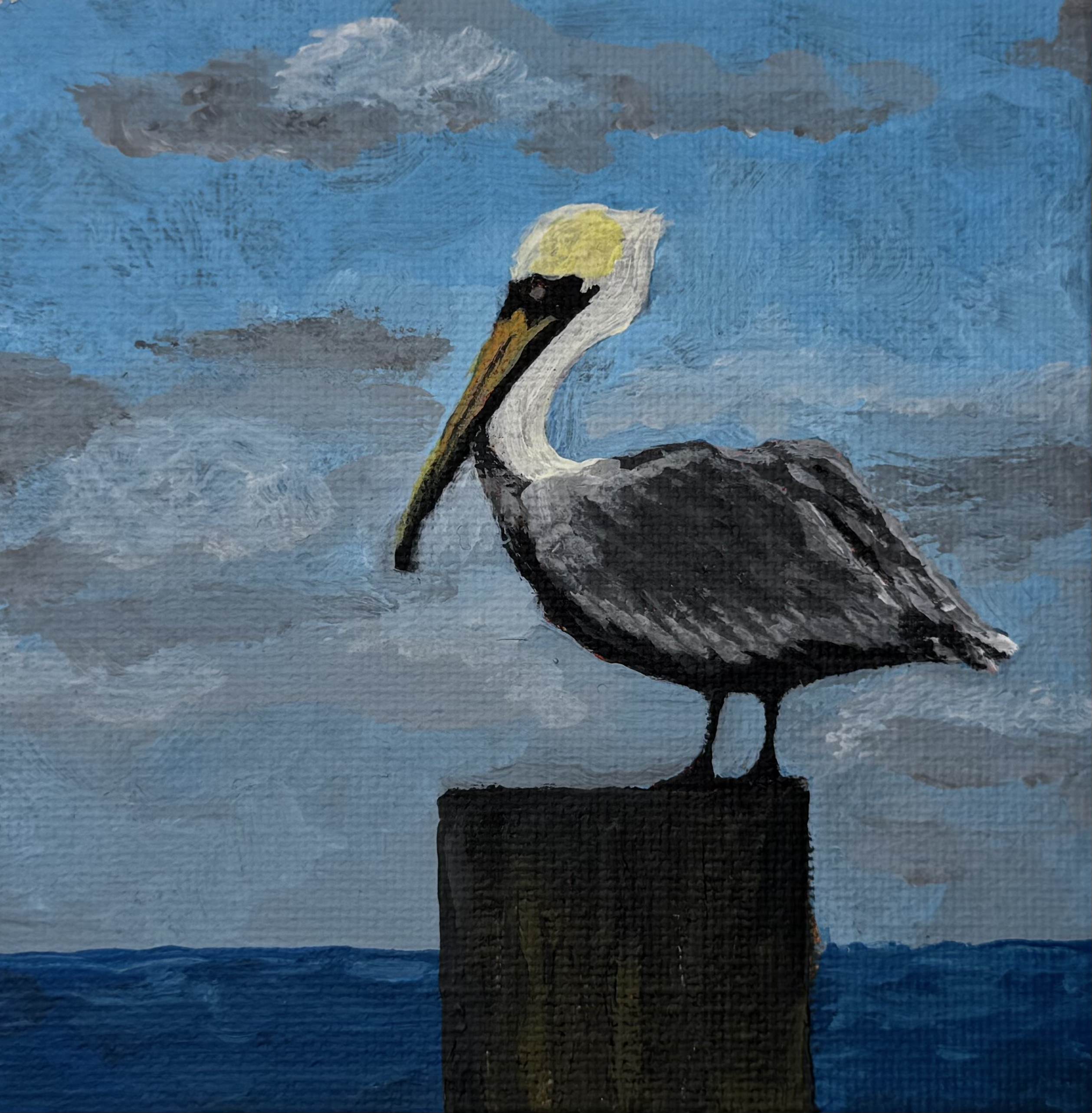 Pelican sitting on a post